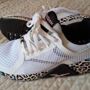 Reebok Women's White Sneakers with Black and Pink Accents